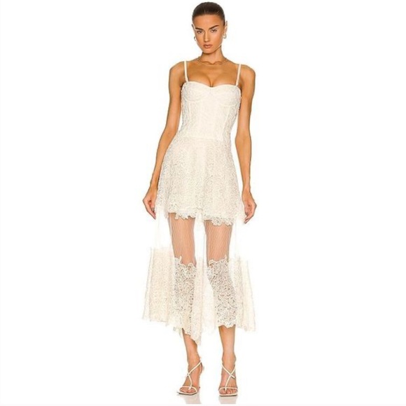 Jonathan Simkhai Harlow Lace Bustier Midi Dress Cream Size 4 Cocktail Bridal - Picture 2 of 4